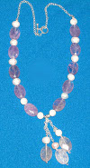 Amethyst faceted oval and pearl cascade necklace