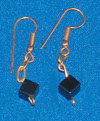 Hematite cube gold rosary chain shepherd hook earrings