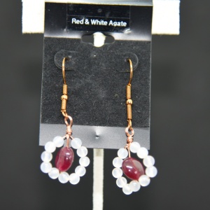 Red and White Agate hook earrings